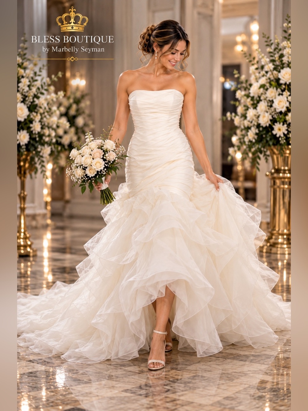 Galina Signature SPK470 Ivory High-Low Organza Wedding Dress Size 4 MSRP $85